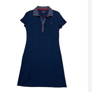 Tommy Hilfiger Mini Polo Shirt Dress in Dark Navy/Red - Polka Dot Collar Size XS